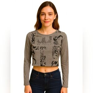 Joocy Babi Gray Cropped Top Sz Lg